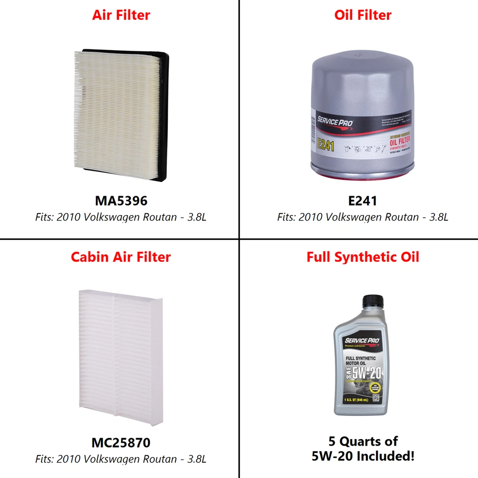 2010 Volkswagen Routan 3.8L Complete Oil, Air & Cabin Filter Kit (5W-20) Foto 2 de 4