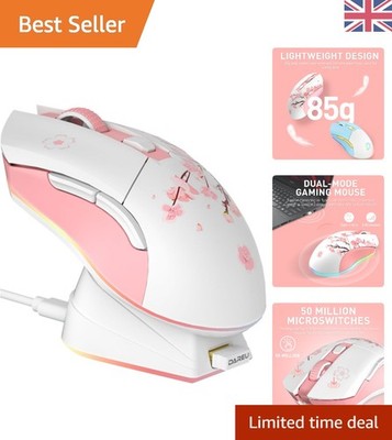 Sakura Pink Wireless Gaming Maus: 12K DPI, RGB mit Ladestation & 7 Tasten