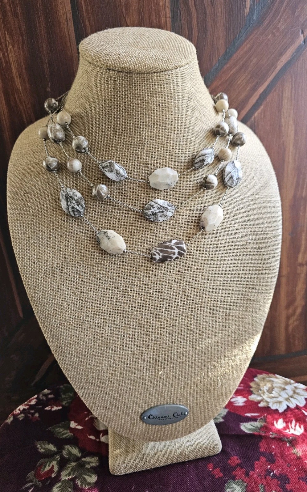 Silvertone Chico's Signed Beaded Multi Strand Gra… - image 3