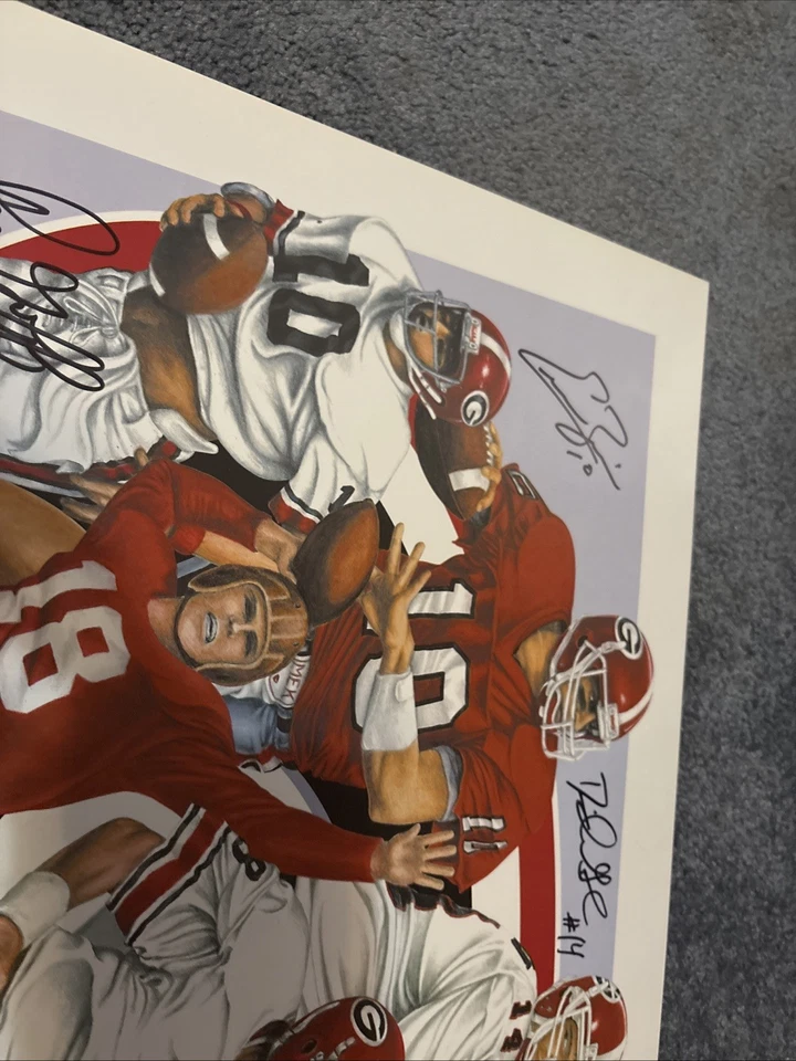 UGA Heroes of the Hedges QB #impresión Georgia Bulldogs 8 firmas Tarkenton Goff Foto 2 de 4