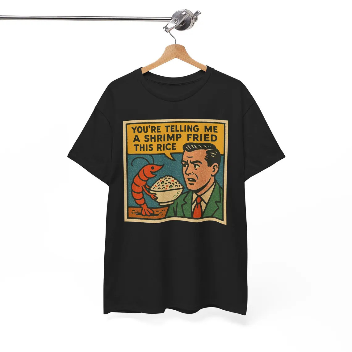 Shrimp Fried Rice Meme T-Shirt: Funny Retro Comic Tee, Soft Cotton