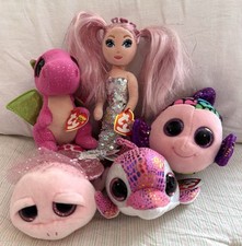 Lot of 5 TY Beanie Baby Boos Ocean Sea Life Sequins Sparkle Mermaid Dragon Pink