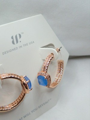 Bomb Party Earrings ''Dazzling Inspiration'' Ocean Blue Quartz / Rose Gold Plated