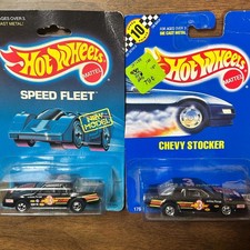 Vintage 1990 Hot Wheels Chevy Stocker 3 Black Speed Fleet Blue Card.