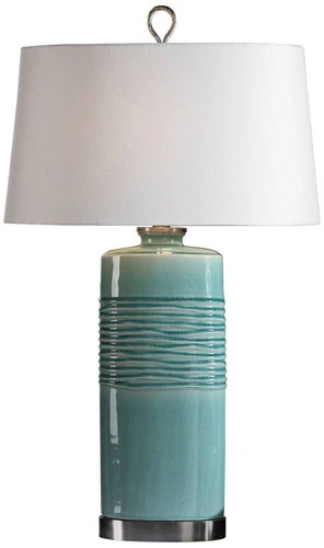 Modern Table Lamp 32" Tall Teal Blue-Green Glaze Oval Shade for Living Room Home - Picture 2 of 3