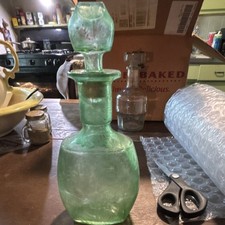 Green Glass Decanter Bottle with Lid/Stopper,...