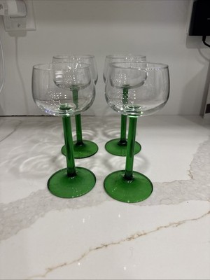 4 LUMINARC  GREEN STEM WINE Cocktail GLASSES Vintage Retro  4 oz
