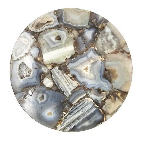 15"x15" Natural Gray Agate Coffee table Lift Top Round Handmade Furniture Decor - Picture 2 of 3