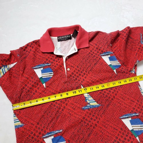 VINTAGE 90s Streetwear Polo Shirt Mens Medium Red Short Sleeve Sailing Boat Dad - Picture 7 of 7