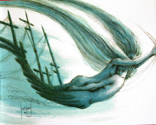 Francis de Saint-Genies "MERMAIDS 2" Lithografie handsigniert 99/200 40 x 60 cm - Bild 3 von 4