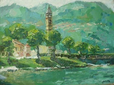 Oil Painting Original Italy Landscape IMPASTO Lugano Lake City Wall Art 12"х16"