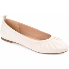 Journee Collection Women Ruched Ballet Flats Tannya Size US 10M Bone White