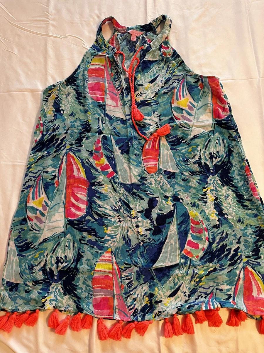 Lilly Pulitzer Blue Hey Bay Bay Sailboat Tassel Dress Size S