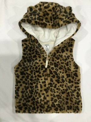 CARTER S Toddler Girls Faux Fur Leopard Print Hooded Vest Size 4t Pre-Owned