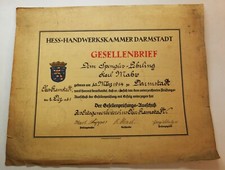 1914 Gesellenbrief Handwerk Klempner Spengler Darmstadt Ober Ramstadt  v151