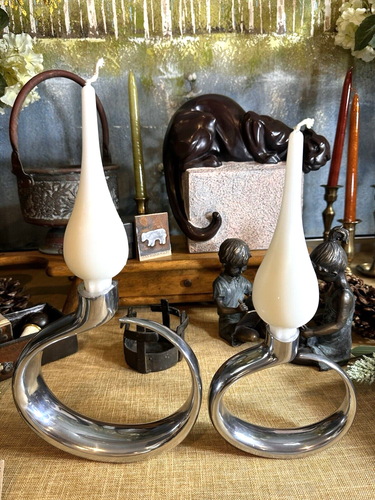 Nambe CANDLEHOLDERS Neal Cohen TWO Silver 2011 Metal 8.5” MT0390 PAIR - Picture 8 of 23
