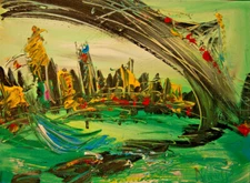 GREEN SKY     SIGNED  Original Oil Painting on canvas IMPRESSIONIST TRTywdH5