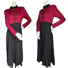 Vintage 90's Grunge Asian Inspired Red & Black Grunge Long Sleeve Maxi Dress 10