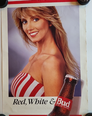 Vintage Red White & Bud Beer Poster Budweiser - Pinup 20