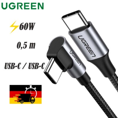 Ugreen Schräges USB-C / USB-C Kabel 60W QC PD 0.5m Schwarz