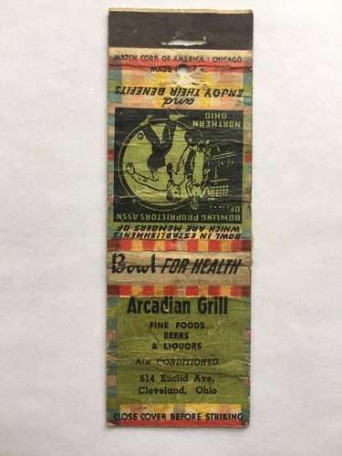 Vintage Matchbook - Arcadian Grill Cleveland Ohio Bowling Association Of Ohio - 第 1/5 張圖片