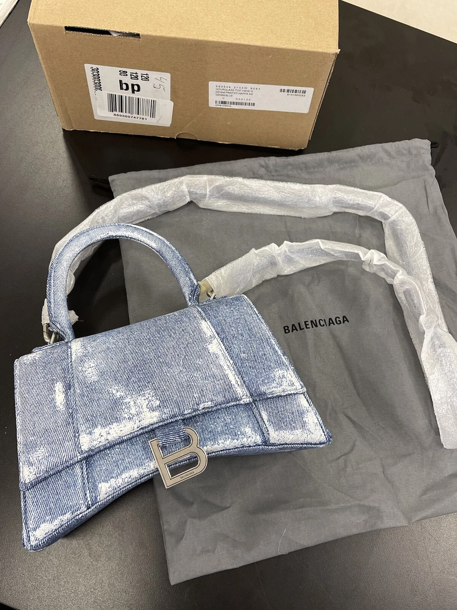 Balenciaga Women's Hourglass Logo-print Denim Shoulder Bag