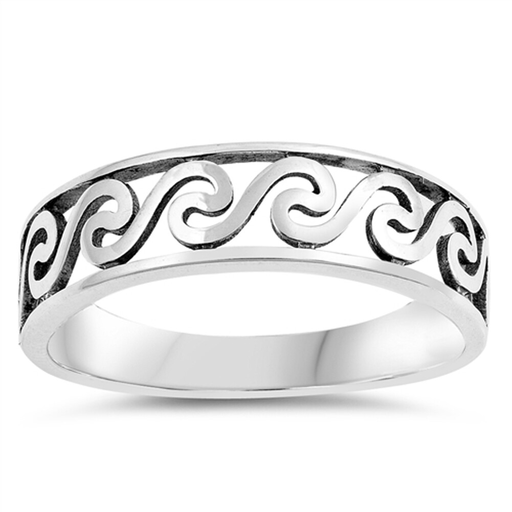 Wave Cutout Ocean Sea Thumb Stackable Ring .925 Sterling