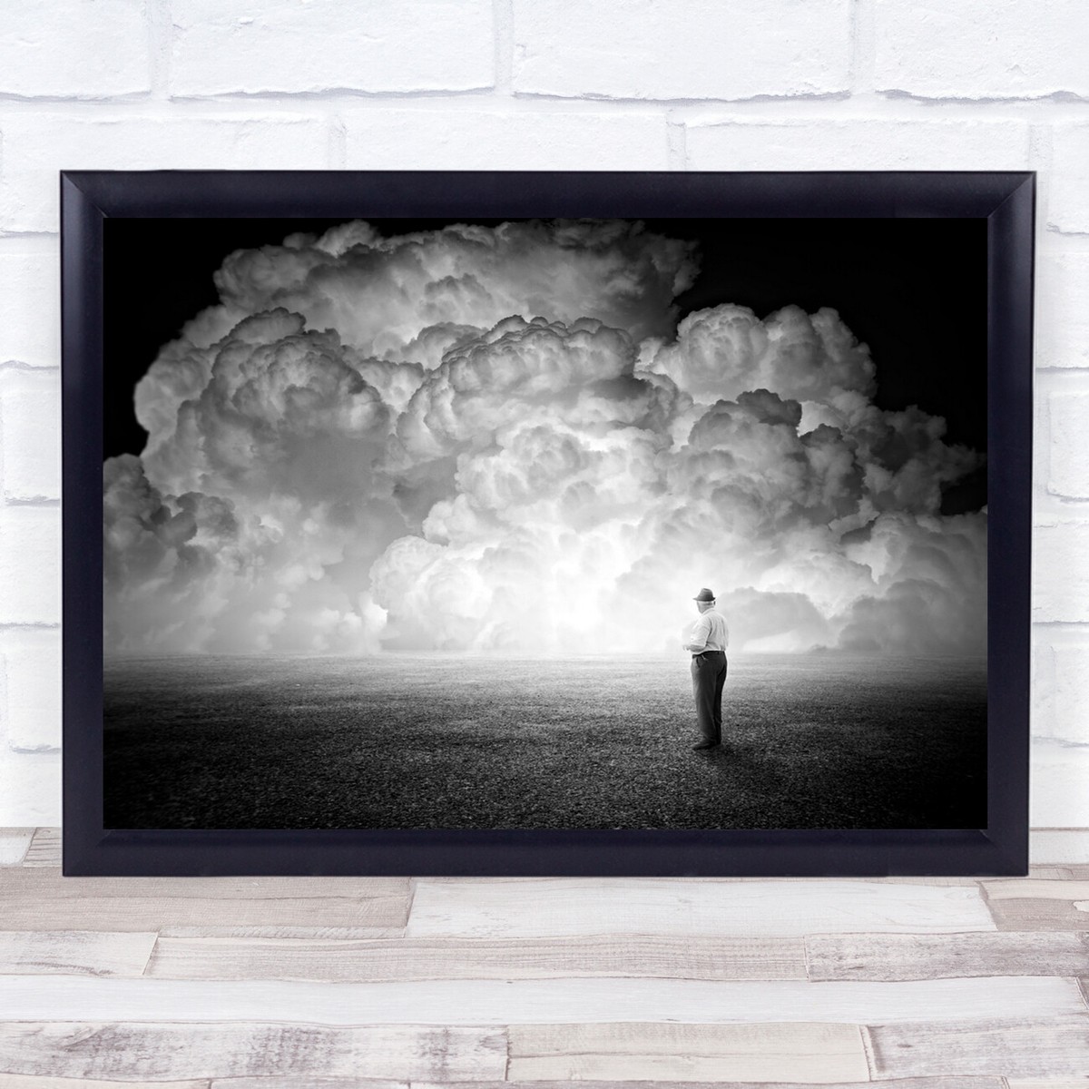 Black White Cloud Explosion bright man walking danger Wall Art