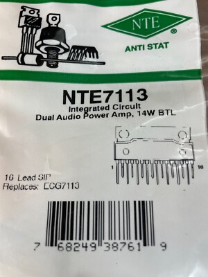 NTE Electronics NTE7113 IC - DUAL AUDIO POWER AMP 14W BTL VCC = 13.2V TYPICAL 