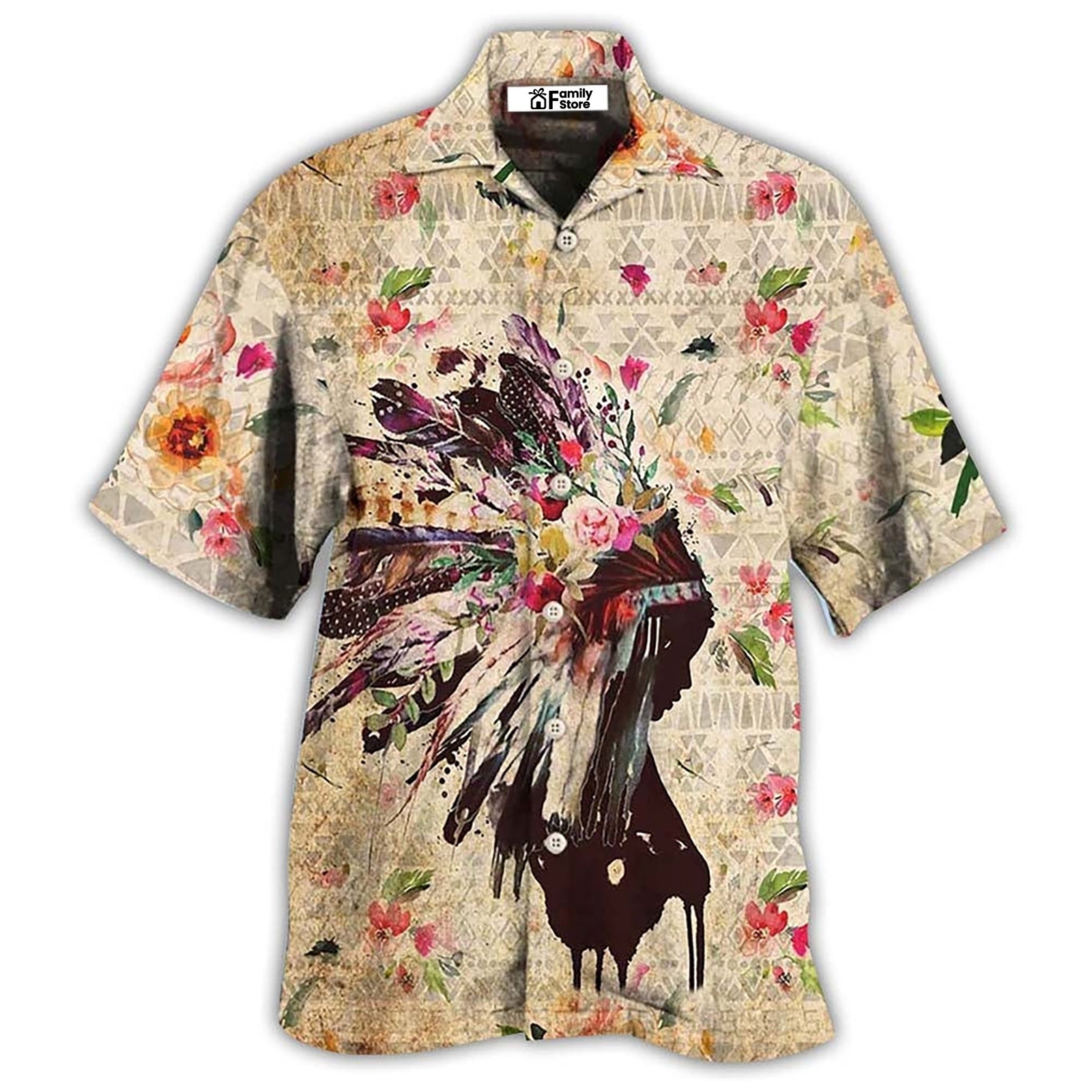 Native Girl Flowers Floral   Hawaiian Shirt