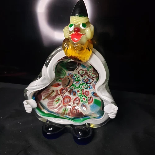 Vintage Murano Italian Art Glass Ashtrays Or Stand Up Colorful Clown Figurine