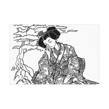 Ukiyo-e Style Woman Contemplating Gift Wrap Papers