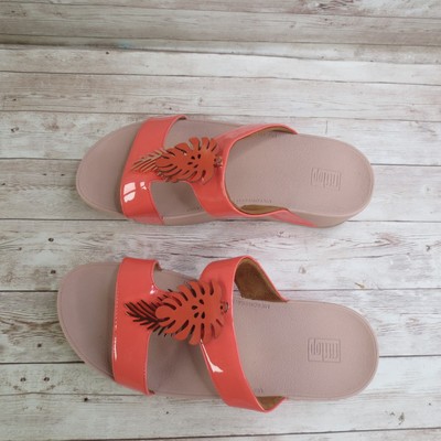 Fitflop Sandals Womens Size 8 Pink Lottie Jungle Leaf Slide Wedge Open Toe  * | eBay