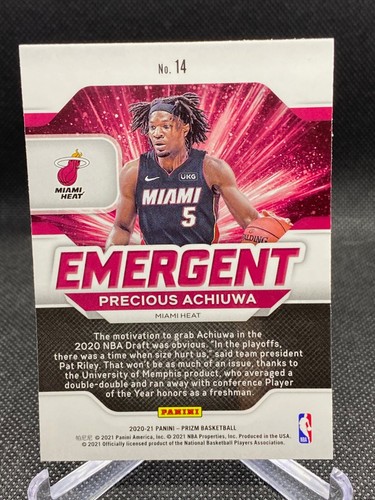 Precious Achiuwa (RC) 2020-21 Panini Prizm (Emergent) #14 Miami Heat - Picture 2 of 2