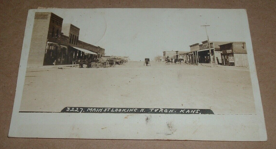 Main Street, Turon Kansas KS RPPC Real Photo Postcard postmarked 1908