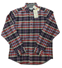 Tommy Bahama Flannel Shirt Mens Small Red White Blue Canyon Beach LS Marlin Logo