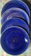 Set of Four (4) ~ Mainstays ~ 10.5" Dia ~ Blue Swirl Stoneware Dinner Plate ~ 3