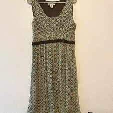 Vintage green and brown patterned silk midi dress by Nine West size 10