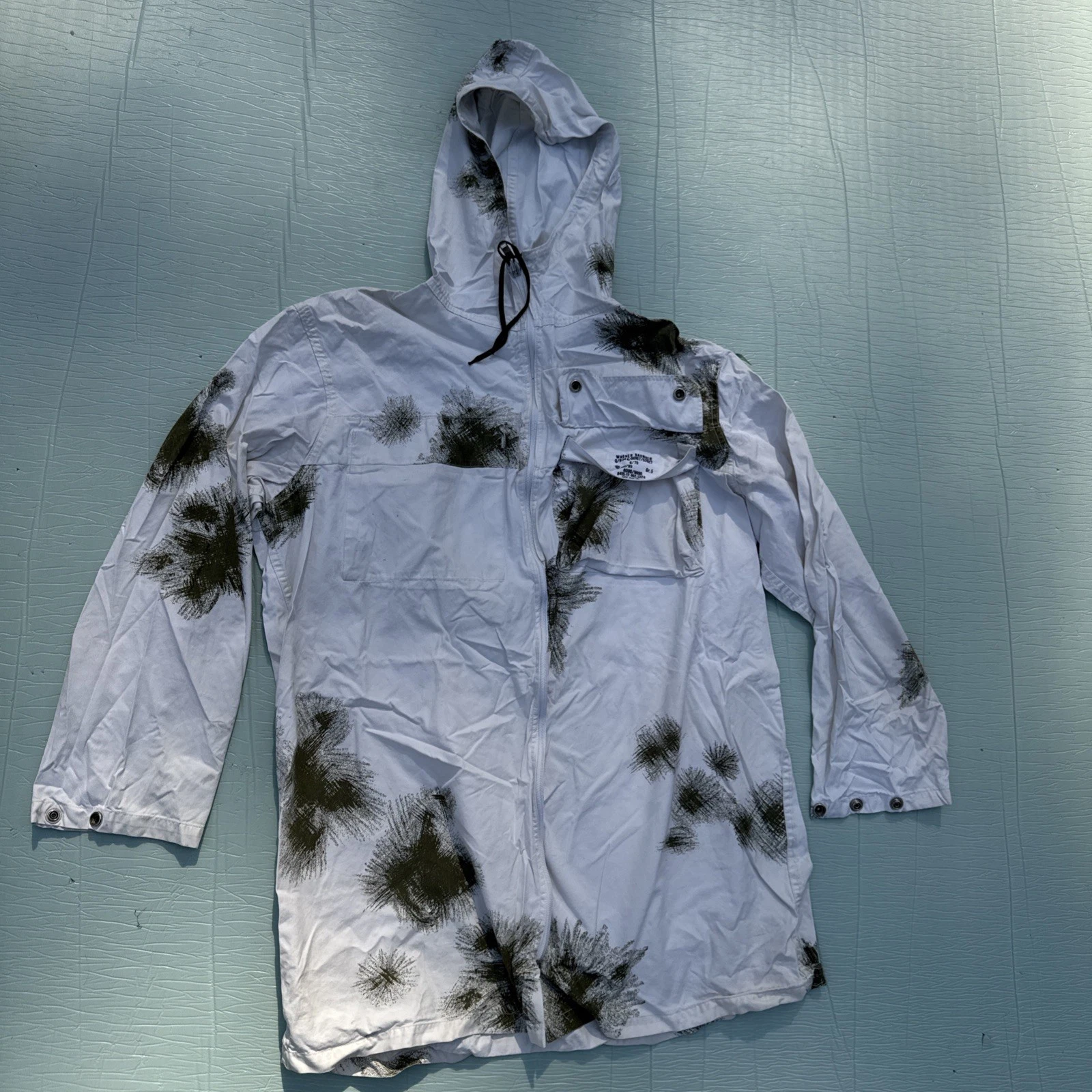 1976 German Schneetarn Pattern Smudge Snow Parka Smock L White Opti Vintage