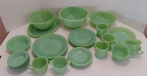 Vintage Fire King Jadeite Dishes, Ribbed Edges