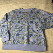 Blair Women's Medium Blue Floral Casual Sweatshirt Super Soft Cottage