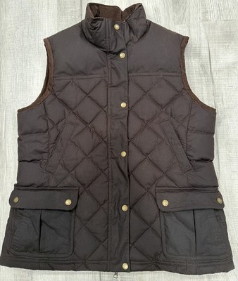LLBean Upcountry Waxed Cotton & Corduroy Down Vest Women s Large Downtek Brown