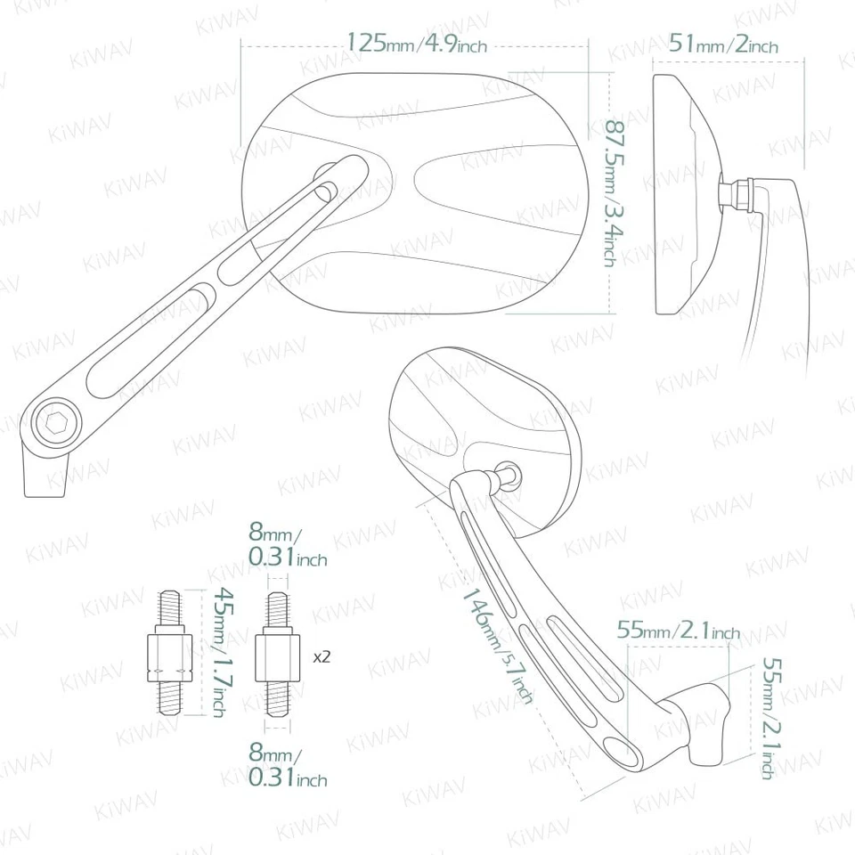 Espejo STARK cromado cuadrado CNC aluminio 8mm 1.25P se adapta a Suzuki T 90 125 350 500 Foto 2 de 4