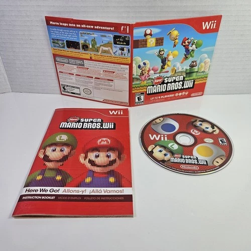 New Super Mario Bros. Wii (Nintendo Wii, 2009) Cardboard Sleeve w Manual CIB