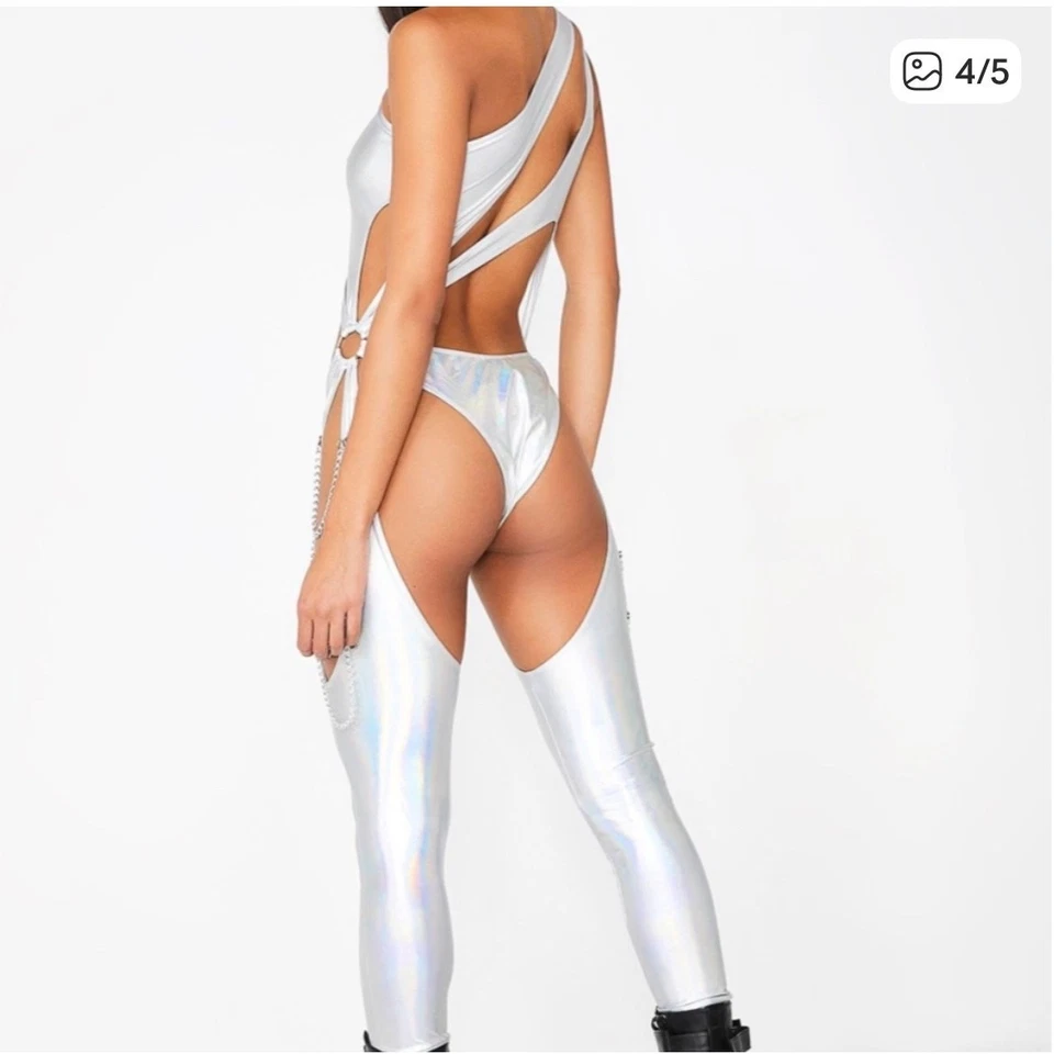 Bonecas Kill CLUB EXX prisma holográfico Moonwalk corte macacão - PRATA - PEQUENO - Imagem 4 de 4