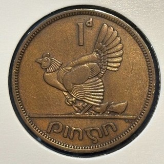 Ireland 1 penny 1940 Pingin Hen & Chicken Birds KM#11 Bronze aVF B3765