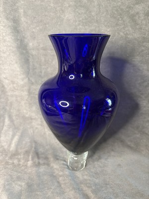 Vtg Cobalt Blue Glass Vase Hanging  Egyptian Amphora 8.5 in Tall x 5 in Dia