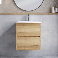 Havana Wall Hung 2-Drawer Vanity Unit with Basin 4 500mm Wide - Autumn Oak