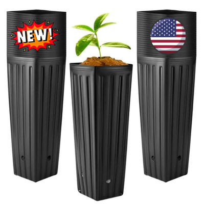 50 Pcs Tall Tree Pot Plastic Deep Plant Nursery Pots Black Seedling Treepots...