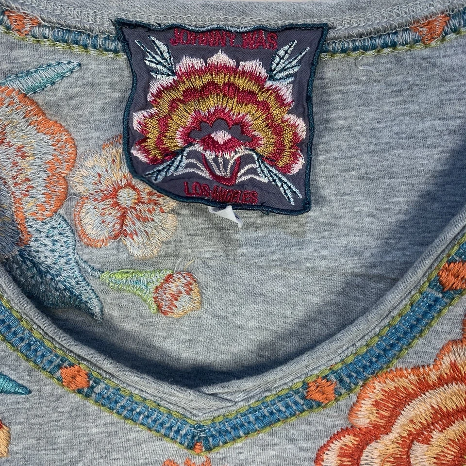 Johnny Was Aveline Scarf Flounce Tunic Embroidered Silk Top Sz MP Multi - Image 2 of 4